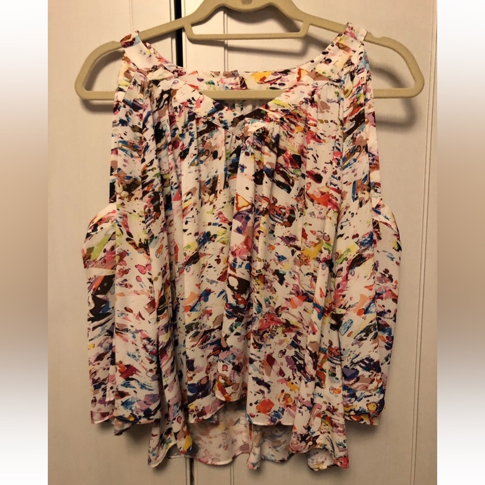 Rebecca Minkoff Vegas Splatter Abstract Cold Shoulder Blouse - Picture 5 of 8